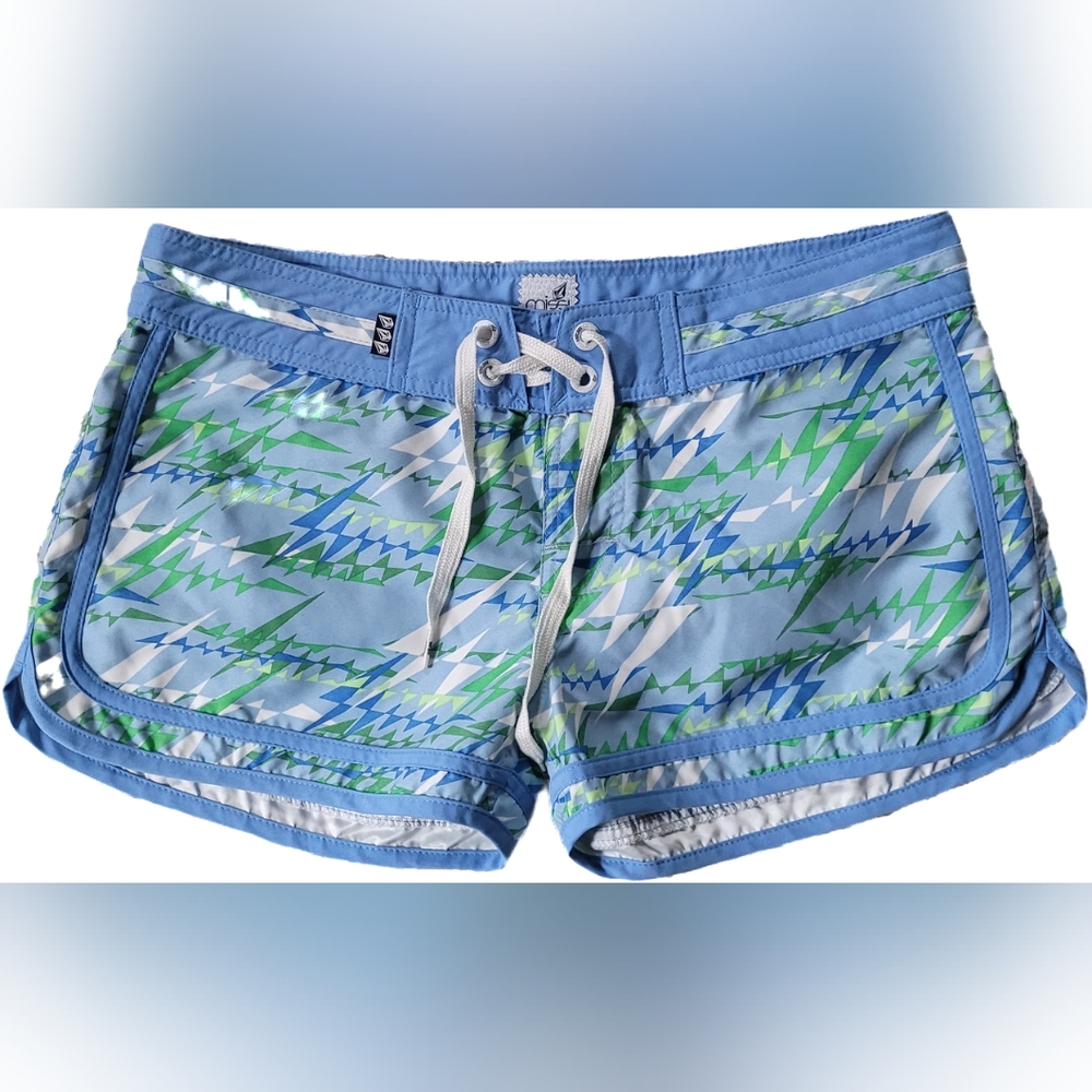 Volcom Miss Mod Blue Graphic 2" Beach Swim Board Shorts - Size 9 - EUC